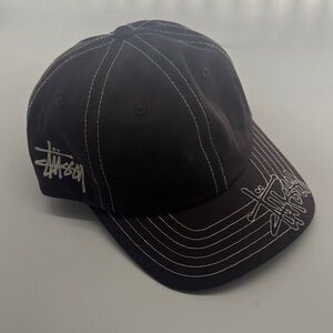 Stussy Brown Hat with White Contrast Stitching